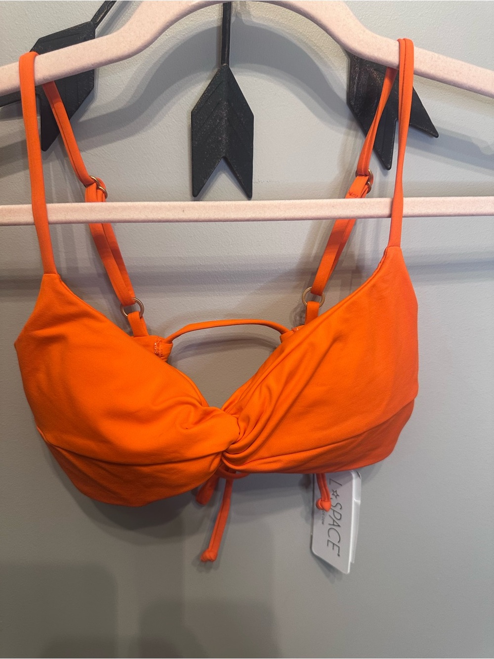 l*space Vibrant Orange Bikini Top with Twist Detail